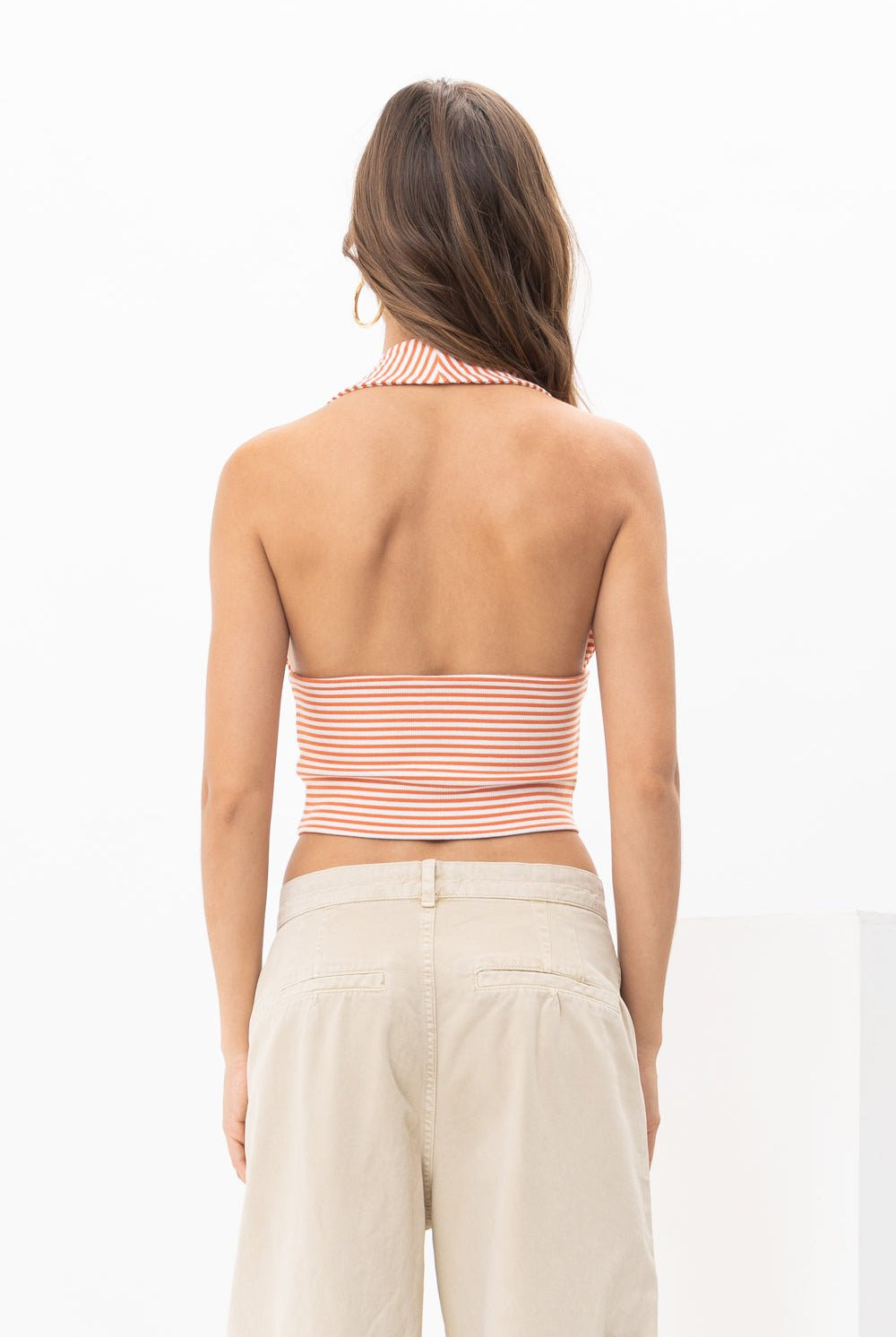BECCA STRIPED RIB HALTER TOP - Soho Social