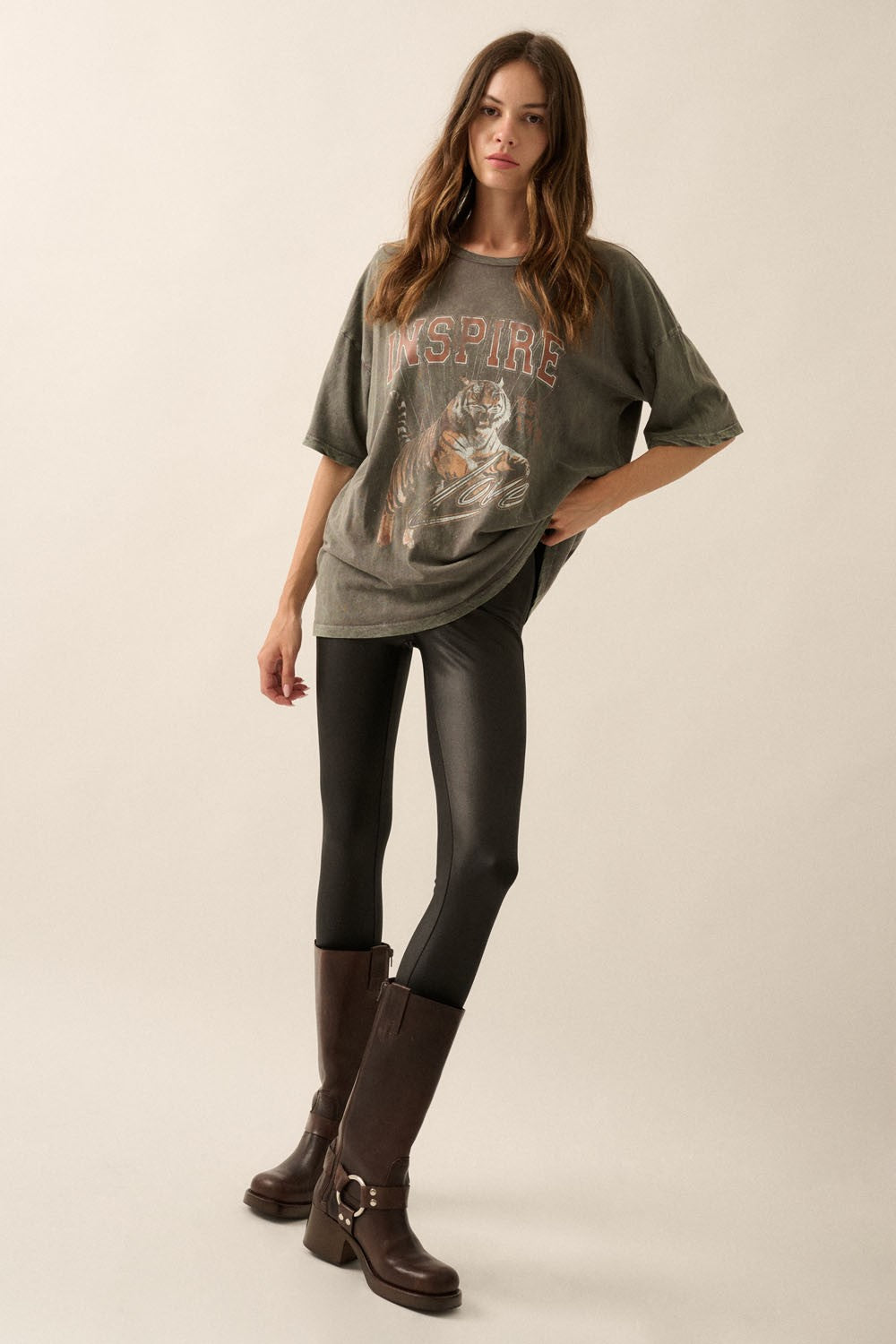 Tシャツ・カットソー IONSEOUL Circles Dust Washed Vintage Over T-Shirt Inspired Tiger Vintage-Wash Oversize Graphic Tee – Soho Social
