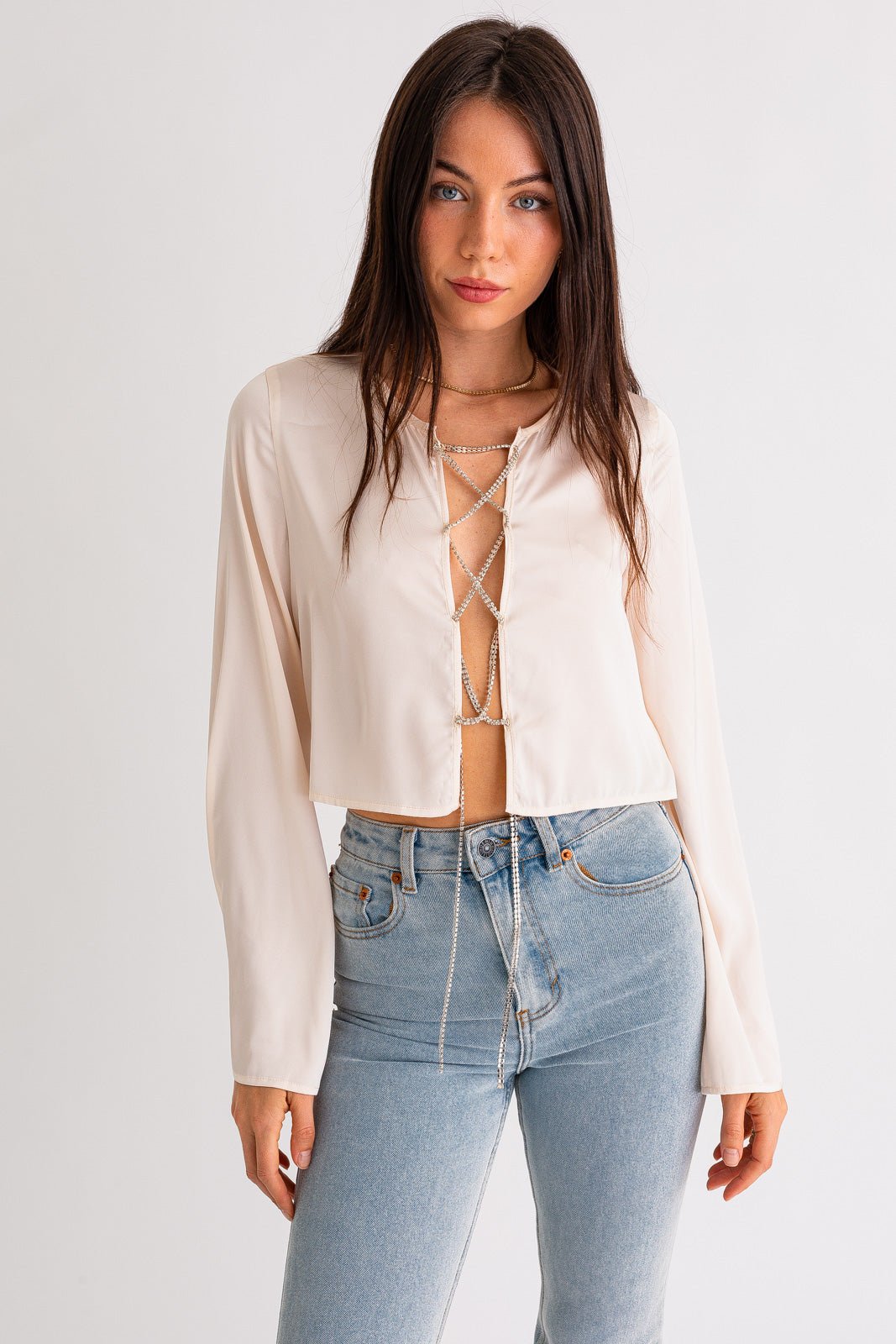 LASSO RHINESTONE SATIN TOP - Soho Social